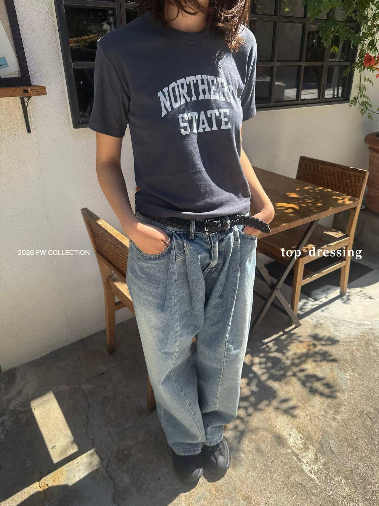 立體打摺圓弧牛仔褲
